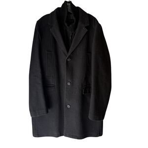 Pronto Uomo Men's Size Large Tall Black Wool Blend Academia Twee Trench Coat